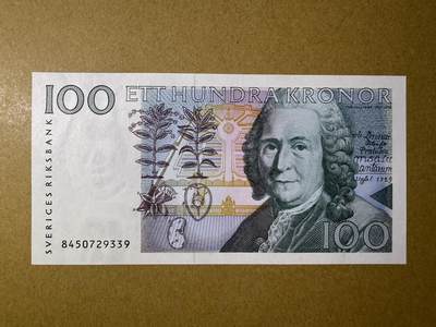 《艾美收藏》第222期-11.30周日外币畅拍 - 瑞典100克朗 UNC 1998年 初版 瑞典自然科学家林奈