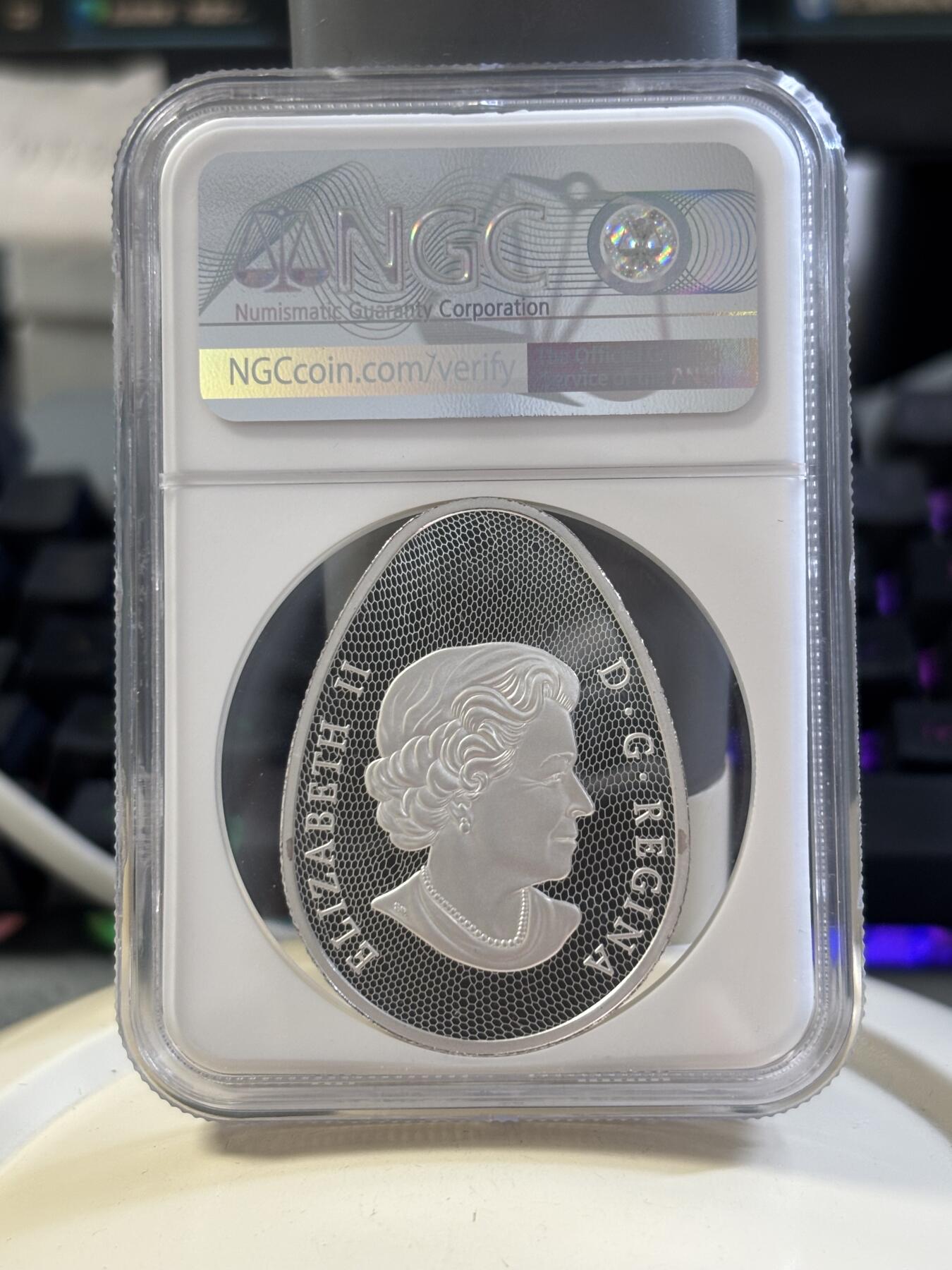 第183期拍卖 加拿大2019年孵化的鸭嘴龙荧光纪念银币NGC-PF70首无盒无证书，9999银，31.82克，发行4000枚