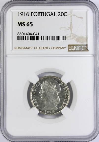 【雨安】【直播拍卖】【世界币章117期-评级币】2025-11-29 周六 19:30 保真 - [评级欧洲] 葡萄牙 共和国 20分 1916年  NGC-MS65 关键币值