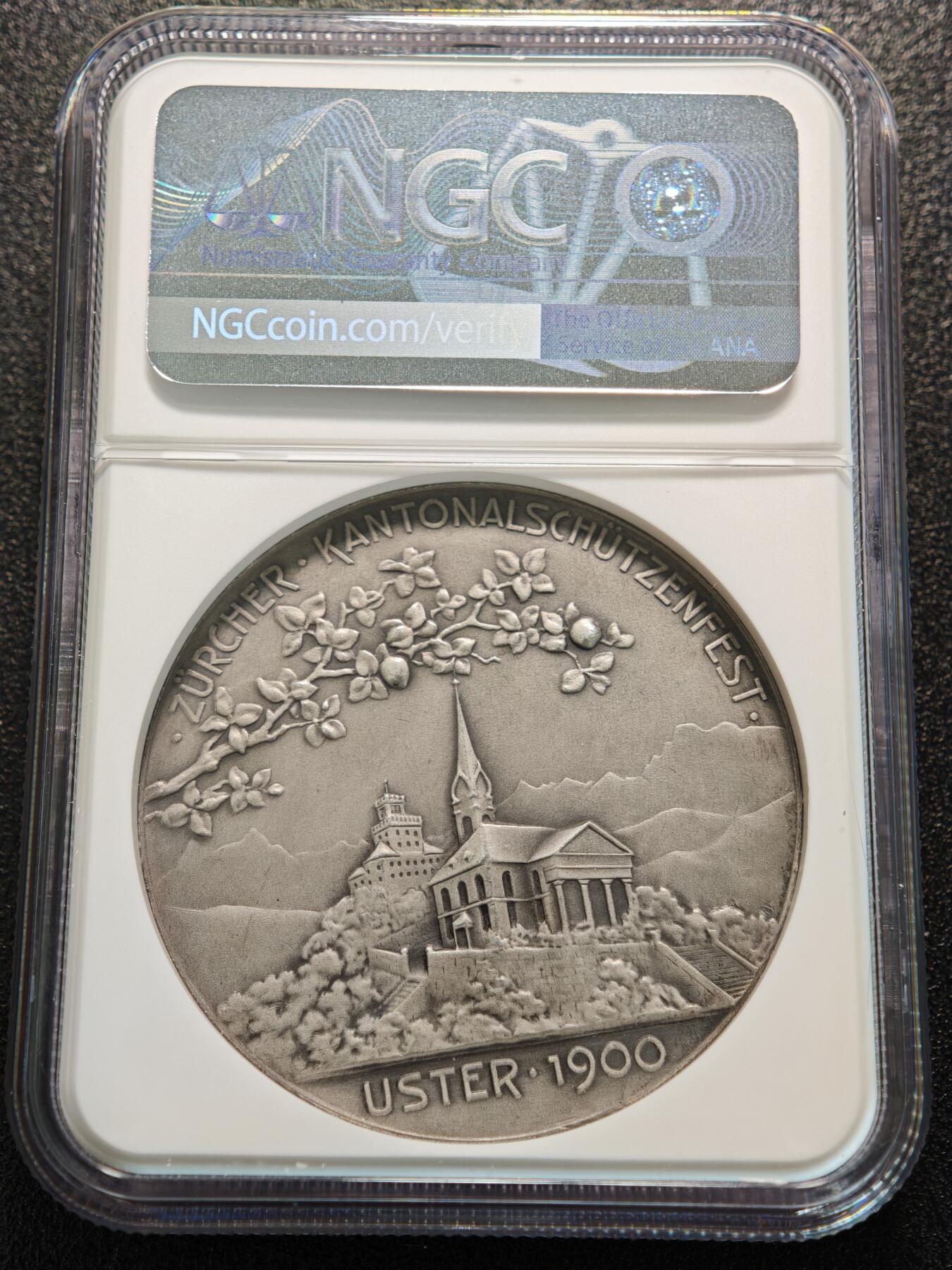 【德藏】世界币章拍卖第155期（拍品征集中~欢迎藏友联系） 1900年 瑞士苏黎世乌斯特射击节纪念银章 NGC MS64MATTE 发行量500枚 市场流通量小于150枚 亚军分