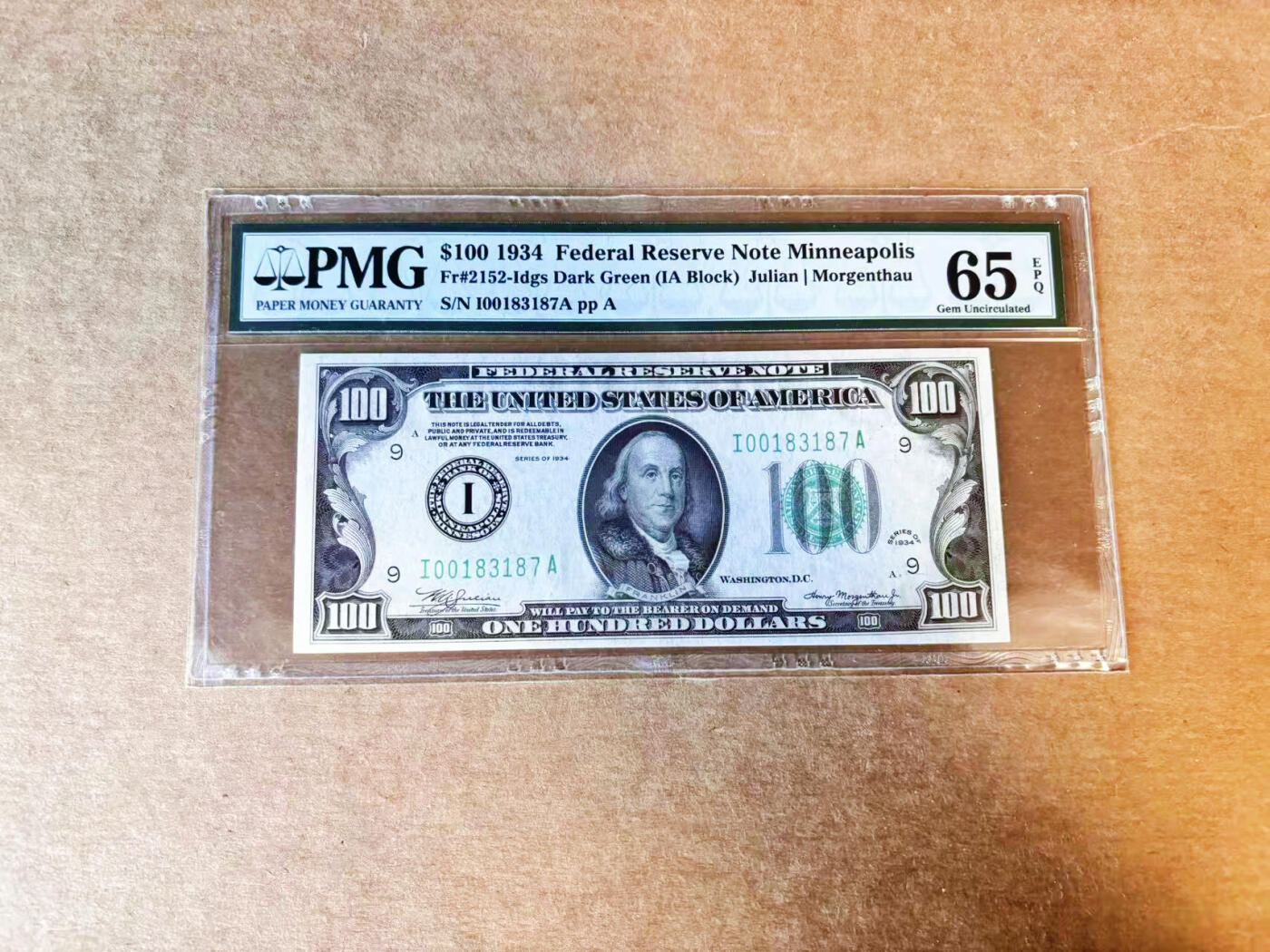 【Blue Auction】世界纸币精拍第756期——18级TOP拍卖/信誉/品质/专业/高效💫 美国 1934年100美金 少见明尼阿波利斯版 PMG65EPQ 