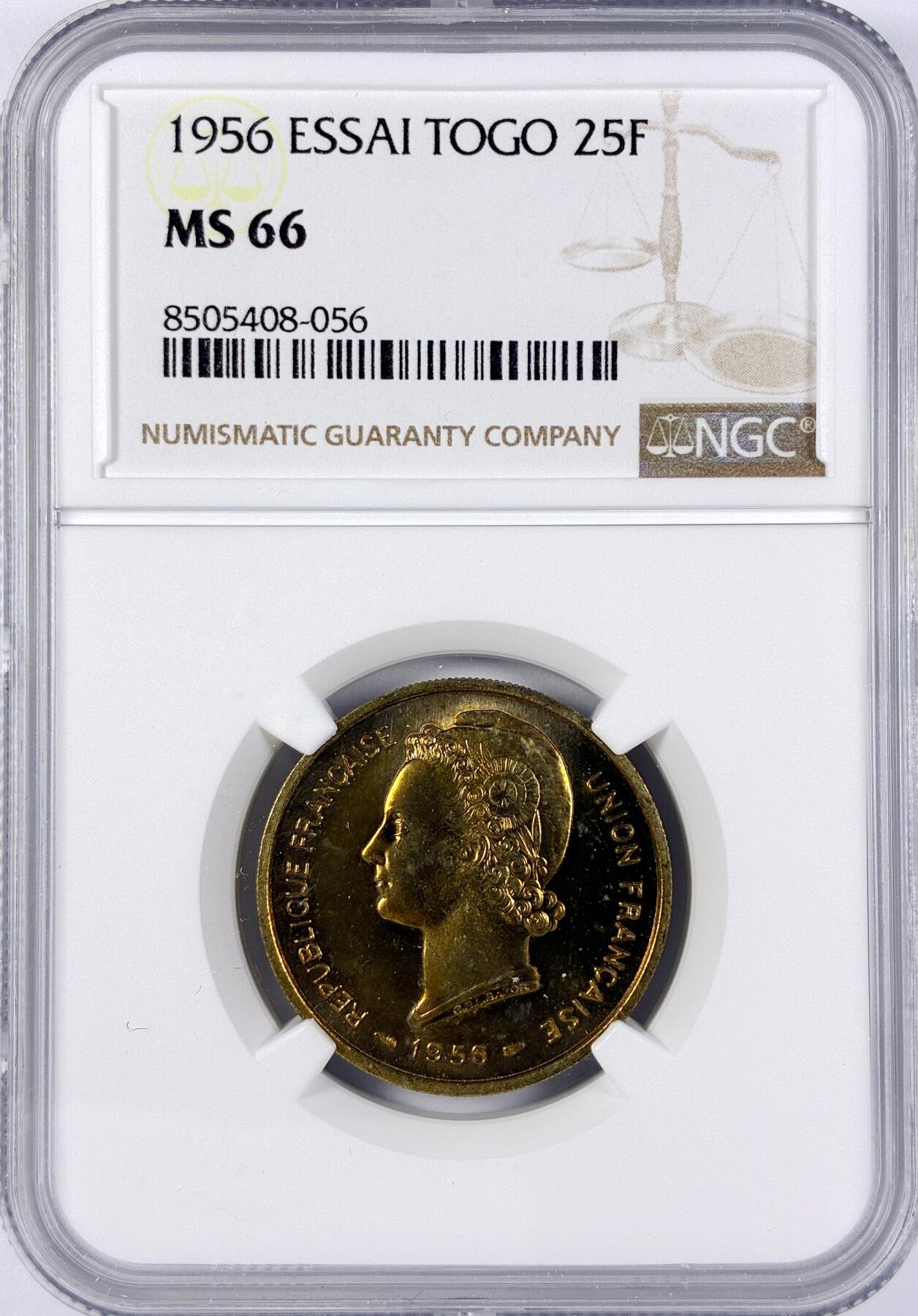 【雨安】【直播拍卖】【世界币章117期-评级币】2025-11-29 周六 19:30 保真 [评级样币] Togo 多哥 10法郎 1956年 样币  NGC-MS66