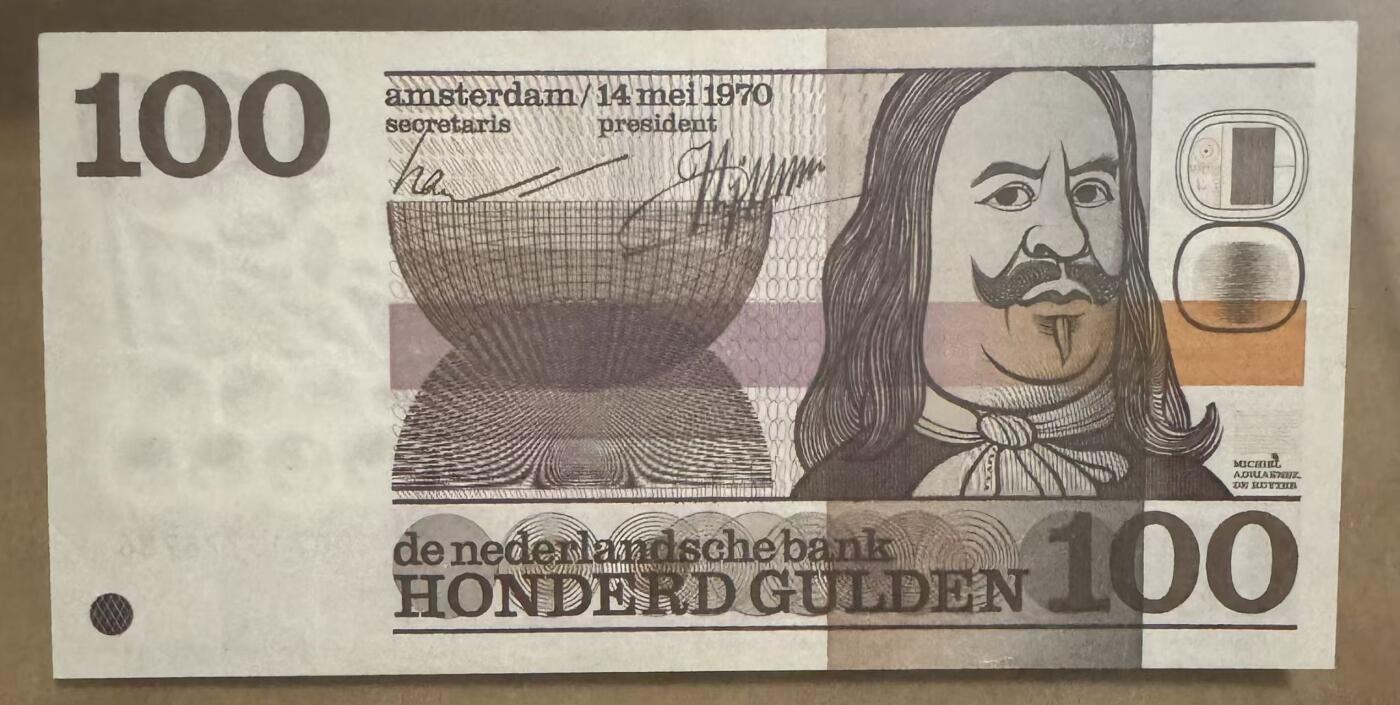 【礼羽收藏】🌏世界钱币拍卖第113期 荷兰 1970年100盾 海军上将米歇尔 AU+