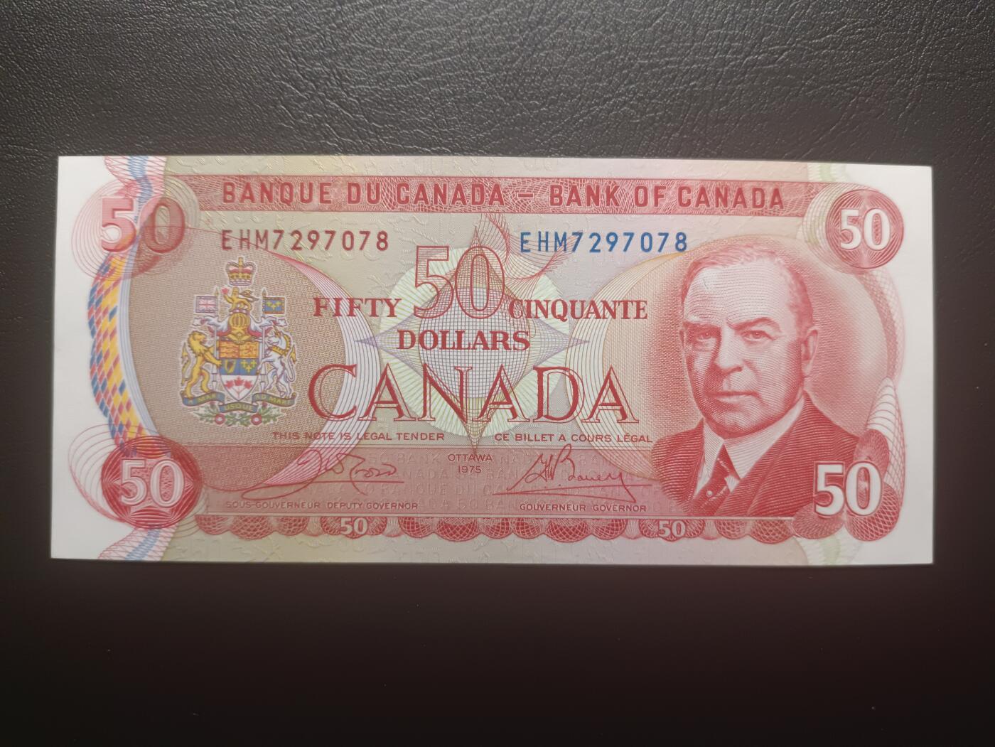 2025十一月第七期，总205期 加拿大1975版50元UNC，麦肯齐金总理和皇家骑警队