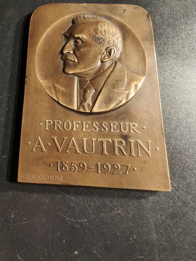 老王徽章第166期 - 法国南锡临床医疗协会A·沃特林教授方向大铜章    大师普鲁多姆作品    尺寸75×52mm.    重量113.7g