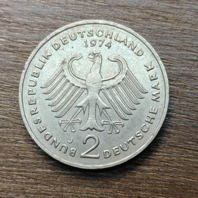 【铜匠收藏】★第133场★散币场，无佣金，30包邮。不满30元，支付5元运费。《接受代拍 代送NGC评级》 - 德国 1974年 2马克 阿登纳