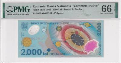 【礼羽收藏】🌏世界钱币拍卖第114期 - 【PMG66】【001A冠】欧洲 罗马尼亚 1999年 日全食 纪念钞 塑料钞