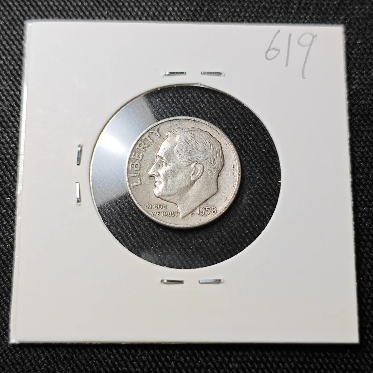 KK钱币收藏小铺 （套币 好品/批量散币 银币）专场  2月预留时间 周末发货    1958美国10分银币