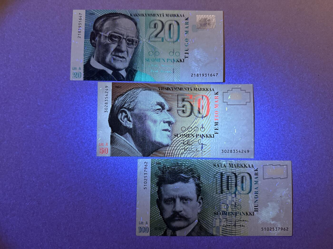 《艾美收藏》第222期-11.30周日外币畅拍 芬兰20、50、100马克3张 AU 末版