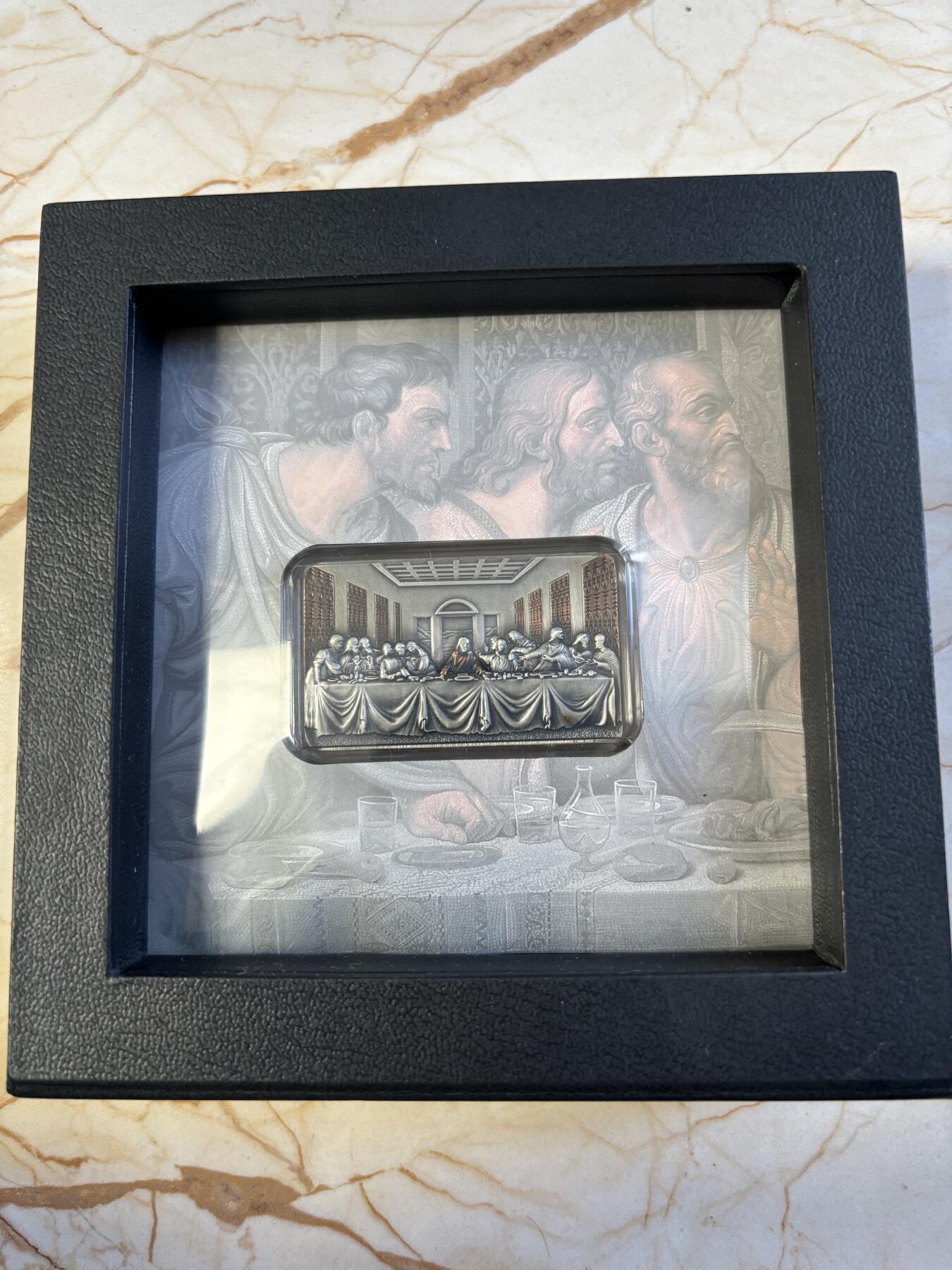 第183期拍卖 喀麦隆2019年最后的晚餐高浮雕2盎司矩形纪念银币，2盎司，发行999枚，有一个点有氧化