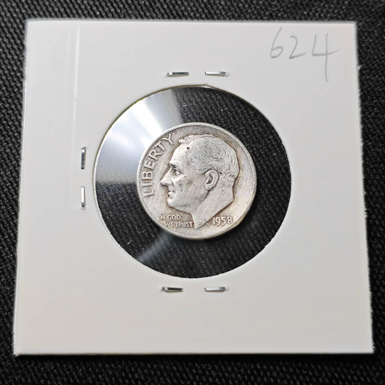 KK钱币收藏小铺 （套币 好品/批量散币 银币）专场  2月预留时间 周末发货    1958美国10分银币