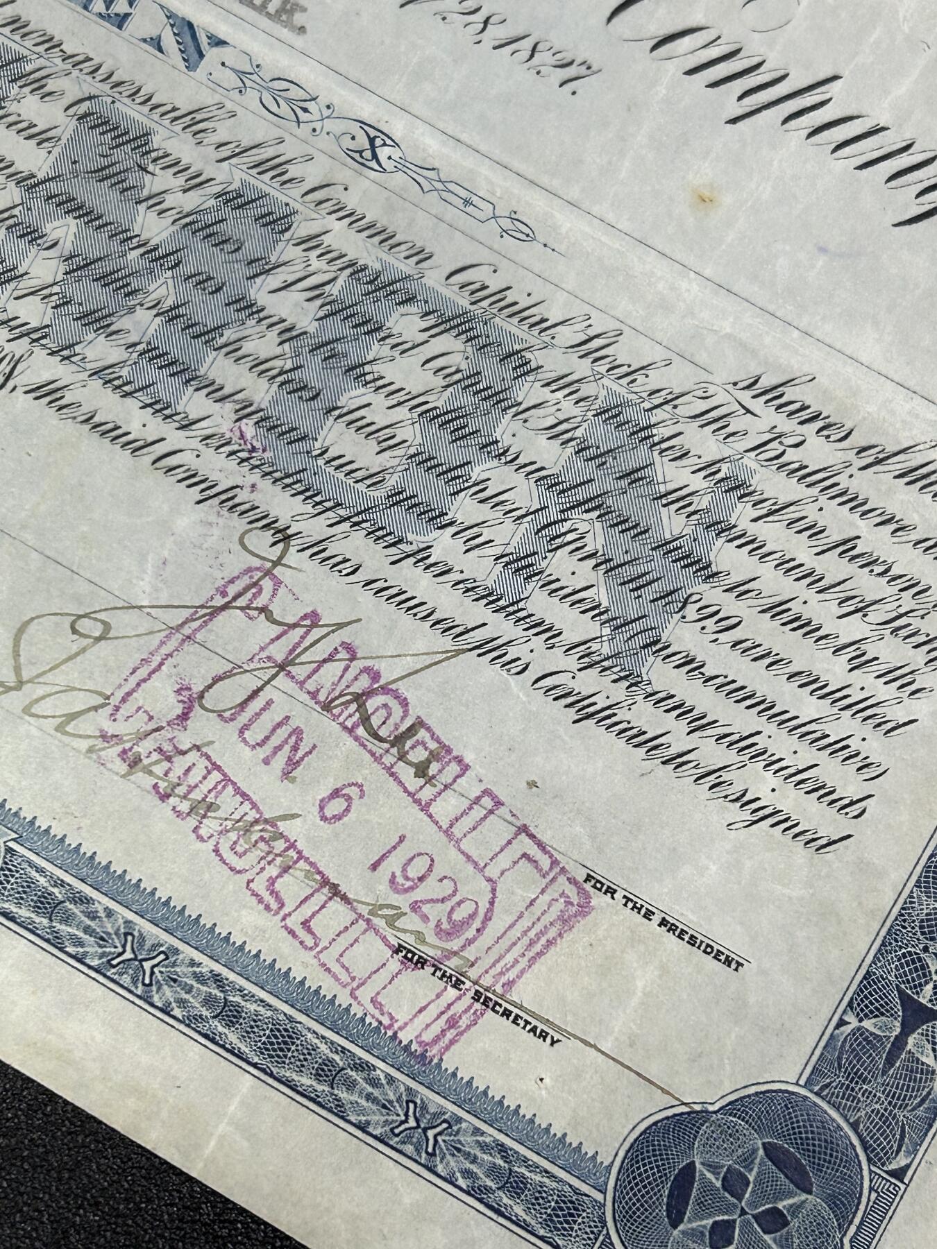 西秦中古拍卖第六十七期 美国1906年铁路公司股票 稀少德意志银行持股人 盖有帝国税戳 非常少见