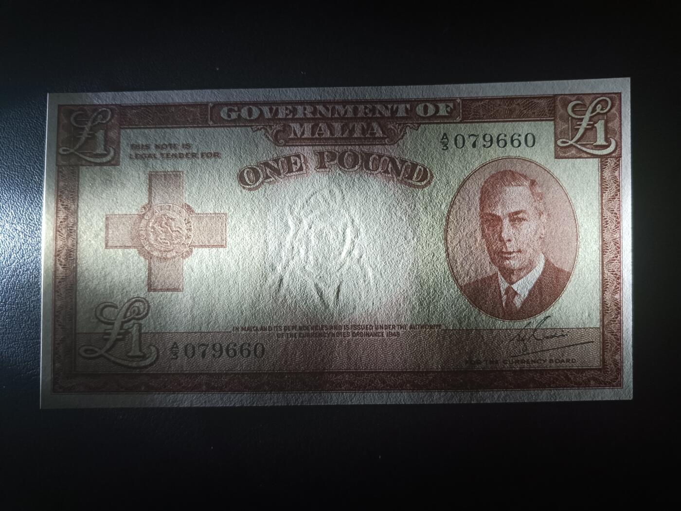 2025十一月第七期，总205期 英属马耳他1949版1镑UNC-，老年乔治六世国王，稀有英属殖民地品种