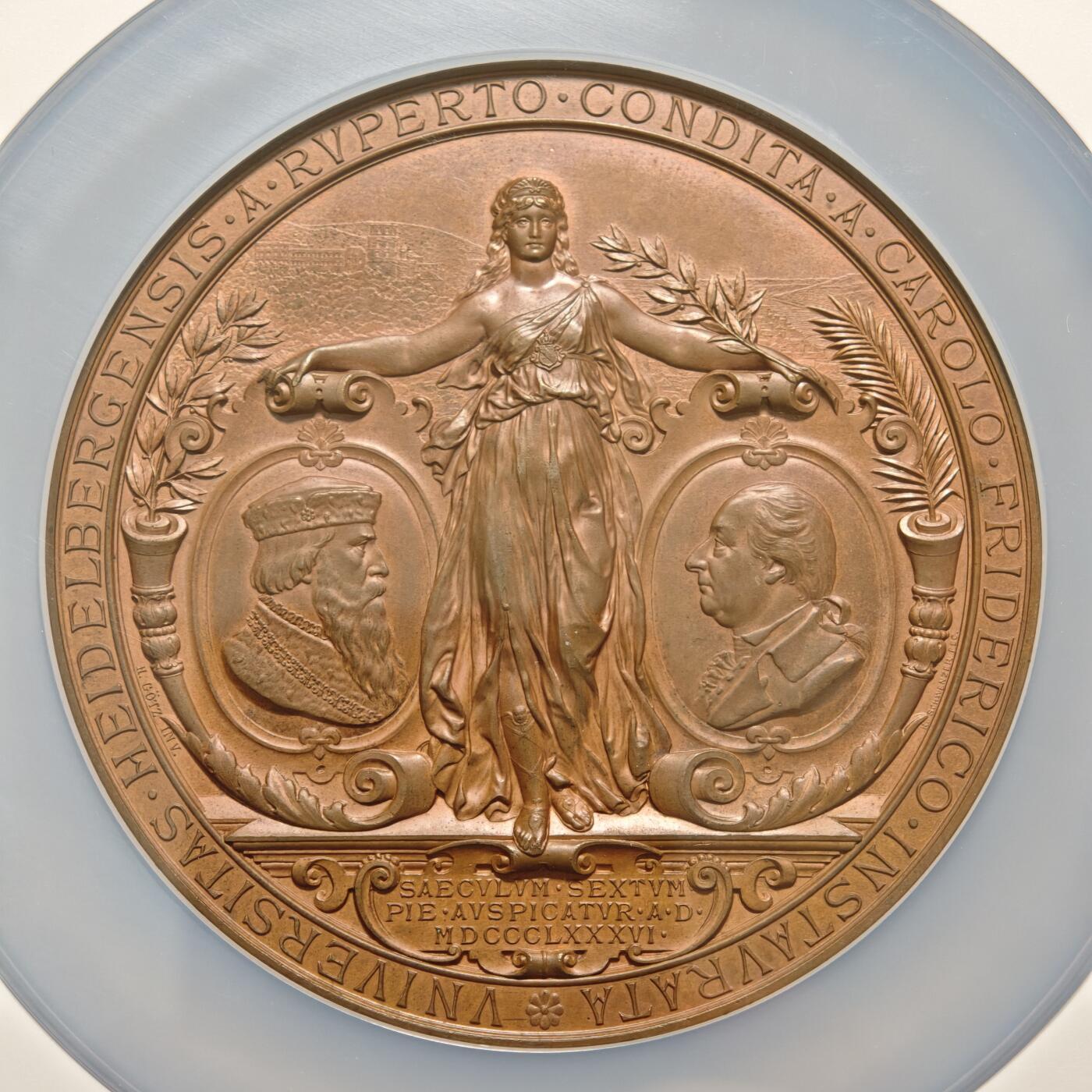 【德藏】世界币章拍卖第155期（拍品征集中~欢迎藏友联系） 1886年 德国海德堡大学成立500周年75mm纪念大铜章 NGC MS64BN 亚军分 仅枚更高 超大尺寸 浮雕极其优美 细节刻画极其细致