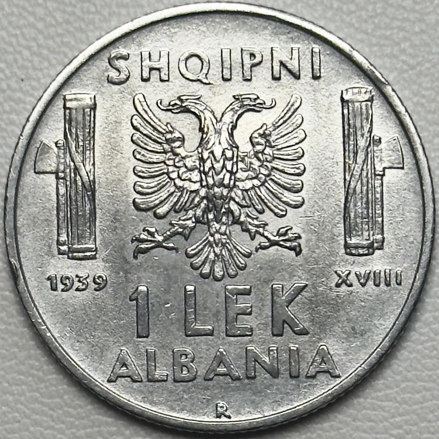 ＜小葵钱铺＞第66期·散币·银币场·满200包邮，不寄存·12月1号发货 〈磁性版〉意占阿尔巴尼亚1939年维克托·伊曼纽尔三世1列克硬币