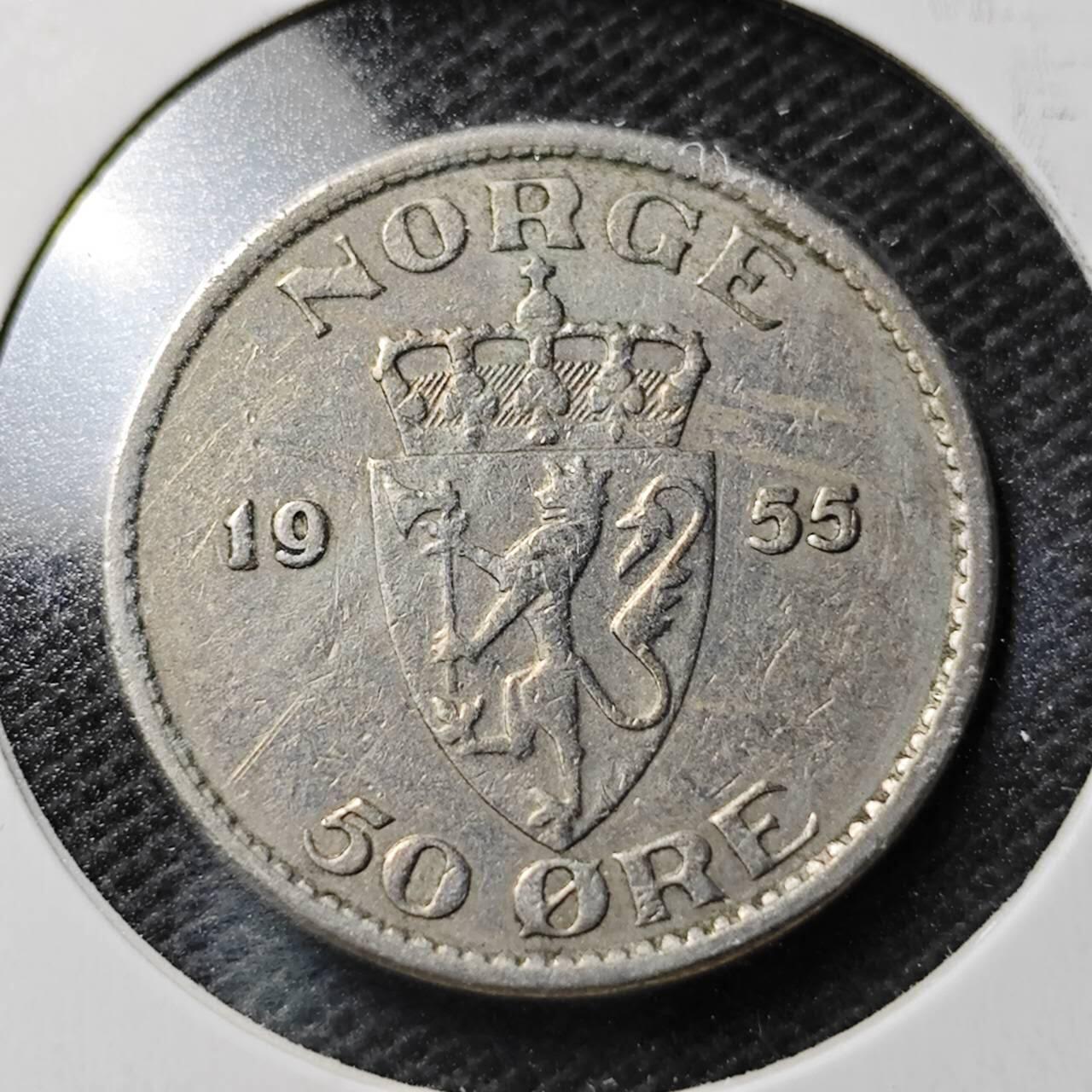 KK钱币收藏小铺  第368场  2月预留时间 周末发货  1955挪威50欧尔