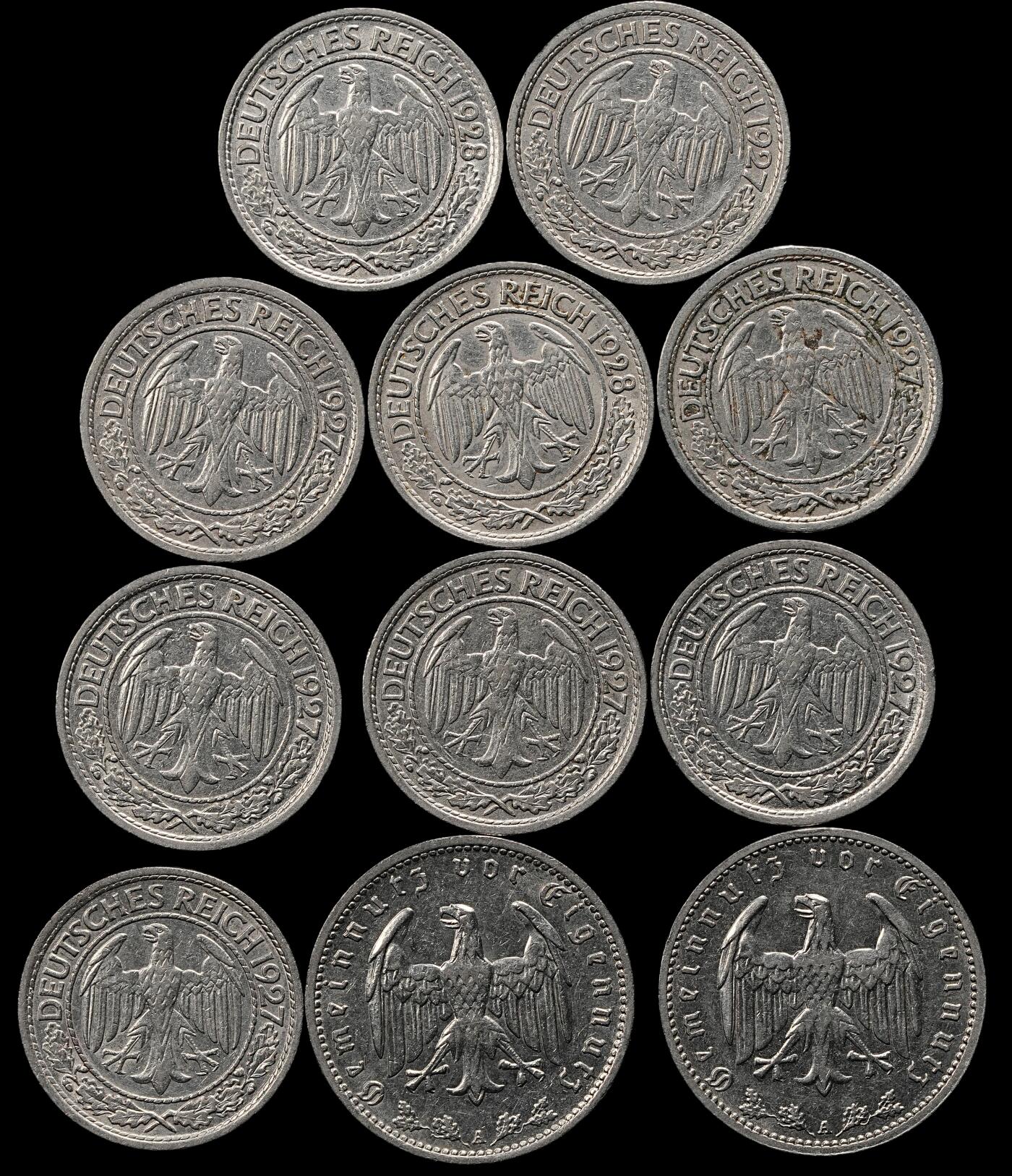 修遠堂世界钱币第九十五期 德国50芬尼，1马克一组