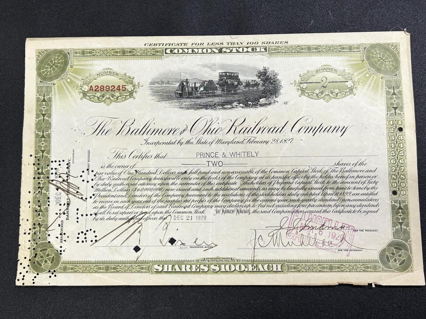 西秦中古拍卖第六十七期 美国1929年铁路公司股票