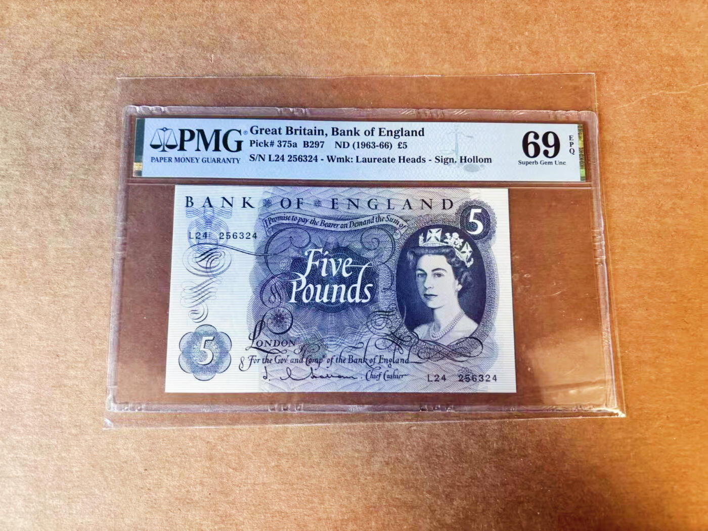 【Blue Auction】世界纸币精拍第756期——18级TOP拍卖/信誉/品质/专业/高效💫 【a版冠军分 仅2张】英国 C序列 1963-66年5镑 PMG69EPQ 近满分 罕见