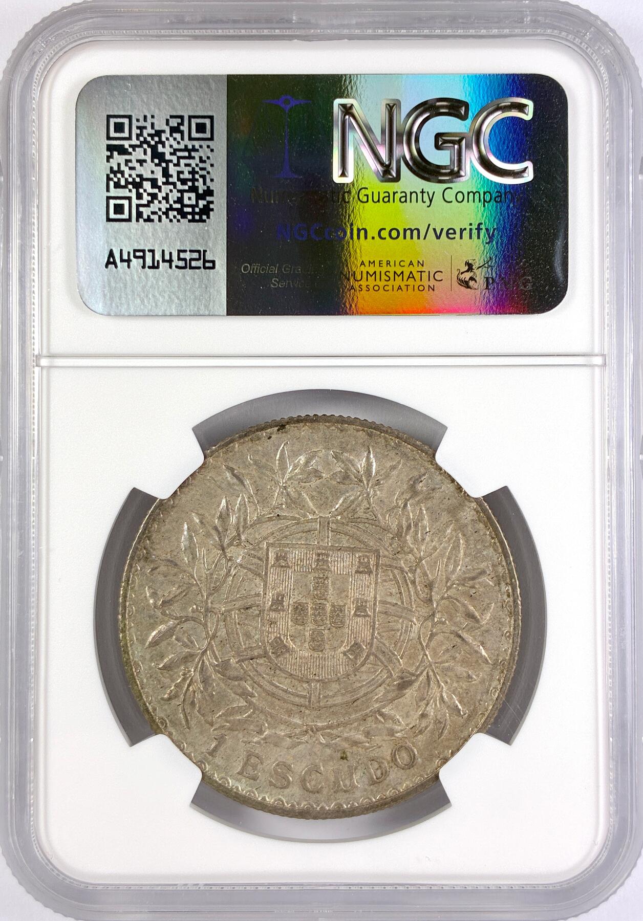 【雨安】【直播拍卖】【世界币章117期-评级币】2025-11-29 周六 19:30 保真 [评级欧洲] Portugal 葡萄牙 Republic 01埃斯库多 KM#0564 (1915-1916) 1916年  NGC-AU55