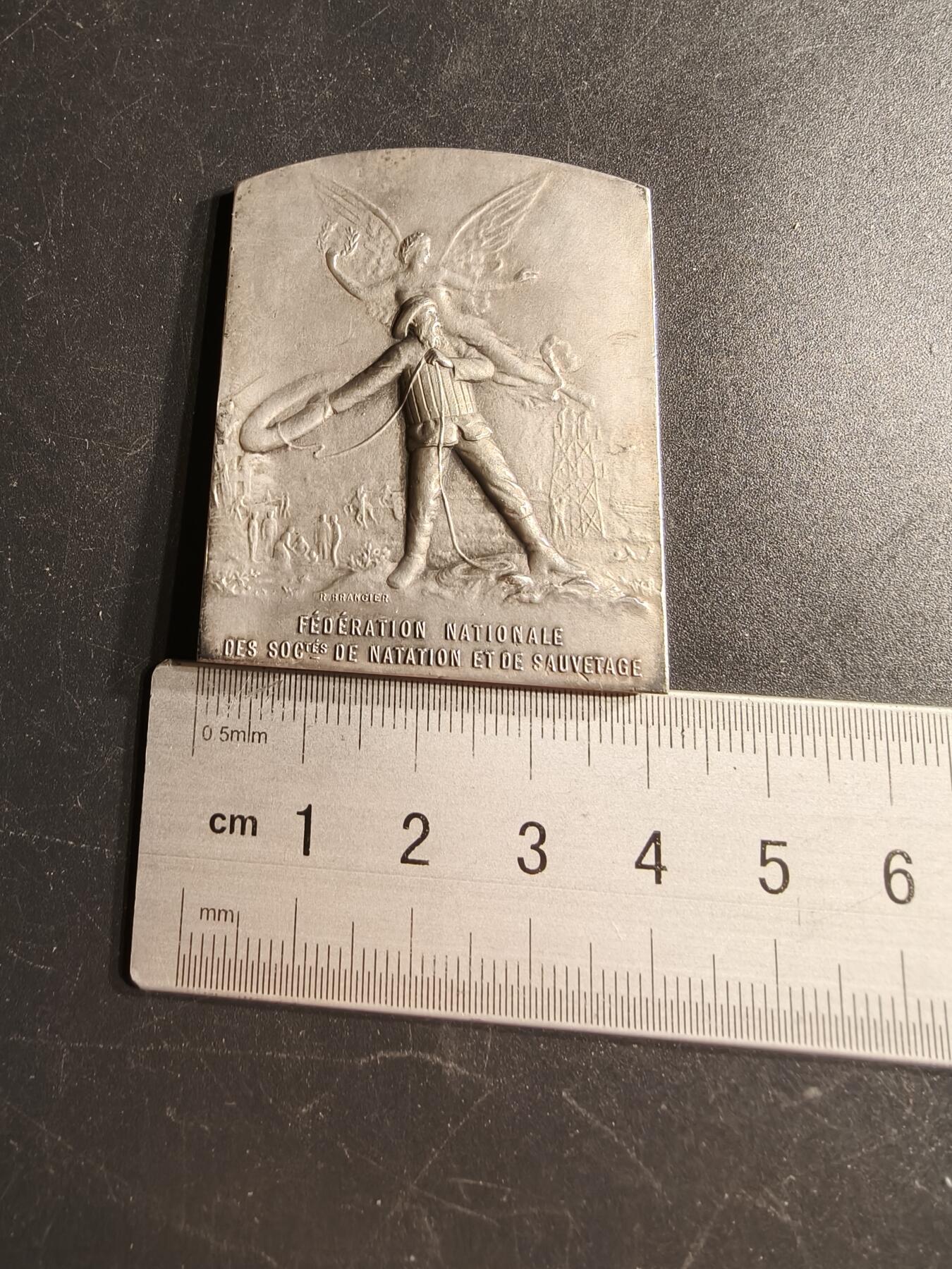 老王徽章第166期 法国全国游泳与救生协会镀银大铜章    原盒      尺寸40×50mm.   重量45g