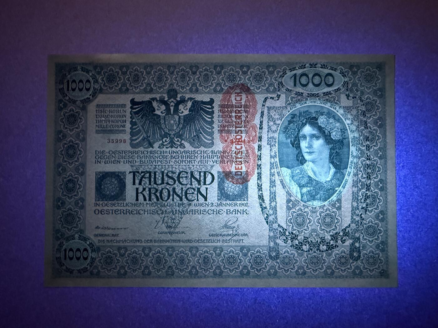 《艾美收藏》第222期-11.30周日外币畅拍 奥匈帝国1000克朗 UNC 1919年 百年历史大票幅 茜茜公主