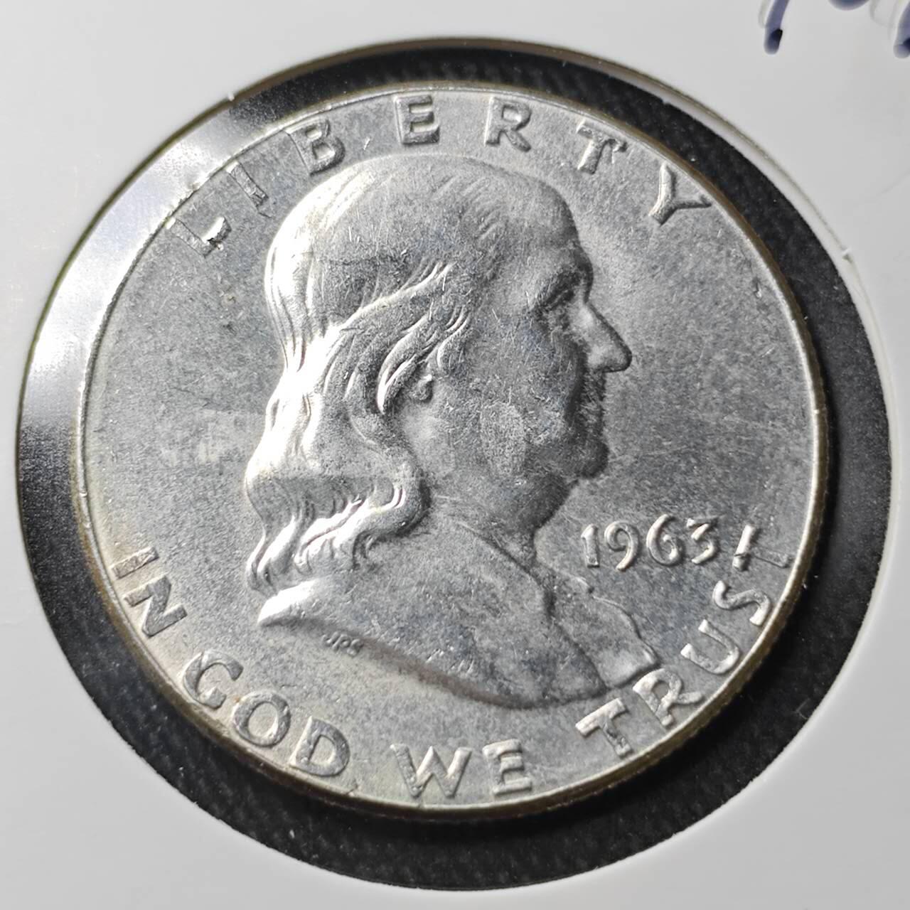 KK钱币收藏小铺 （套币 好品/批量散币 银币）专场  2月预留时间 周末发货  1963美国富兰克林50分银币 品不错