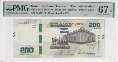 【礼羽收藏】🌏世界钱币拍卖第114期 - 【PMG67】【B冠】美洲 洪都拉斯 2019年 独立200周年 200 纪念钞