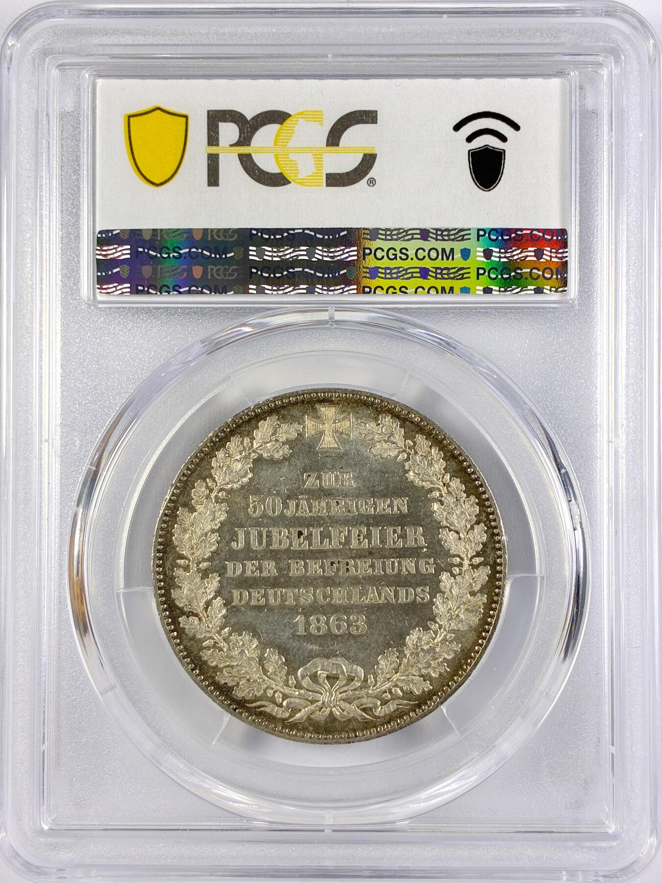 【雨安】【直播拍卖】【世界币章117期-评级币】2025-11-29 周六 19:30 保真 [评级德国] Germany 德国 德意志 1泰勒 Bremen不莱梅 Thun.124 (1863) 自由50周年 1863年  PCGS-MS63