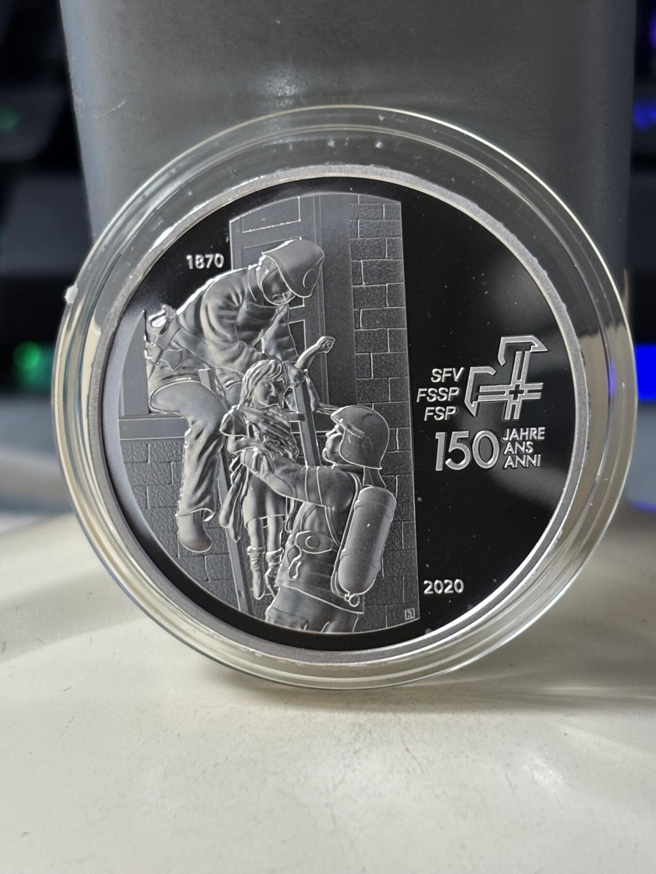 第183期拍卖 瑞士2020年消防150周年20法郎精制纪念银币，835银，20克，发行5000枚