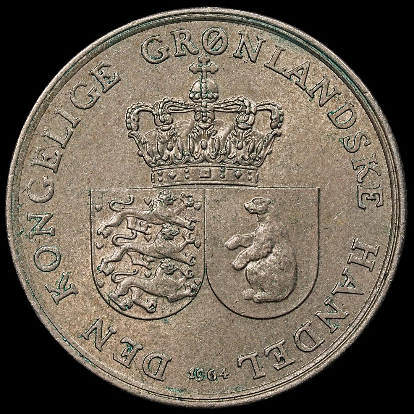 修遠堂世界钱币第九十五期 1964年皇家格陵兰贸易公司1克朗