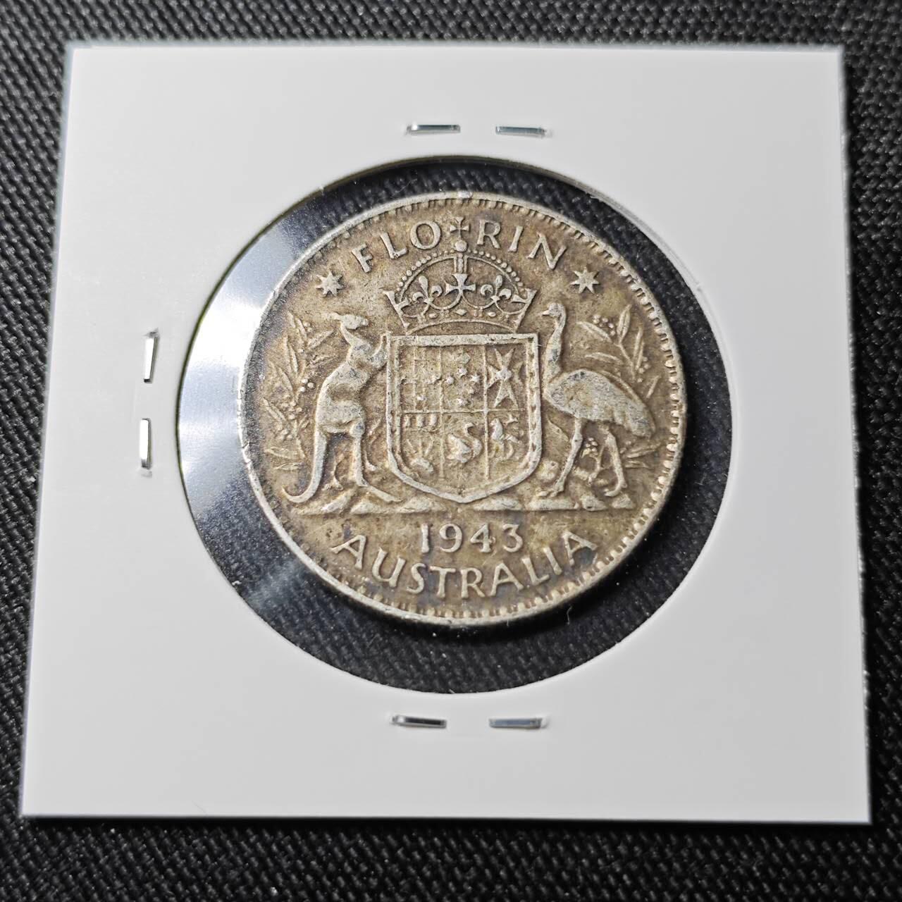 KK钱币收藏小铺 （套币 好品/批量散币 银币）专场  2月预留时间 周末发货  1943澳大利亚乔六1弗洛林银币 925高银