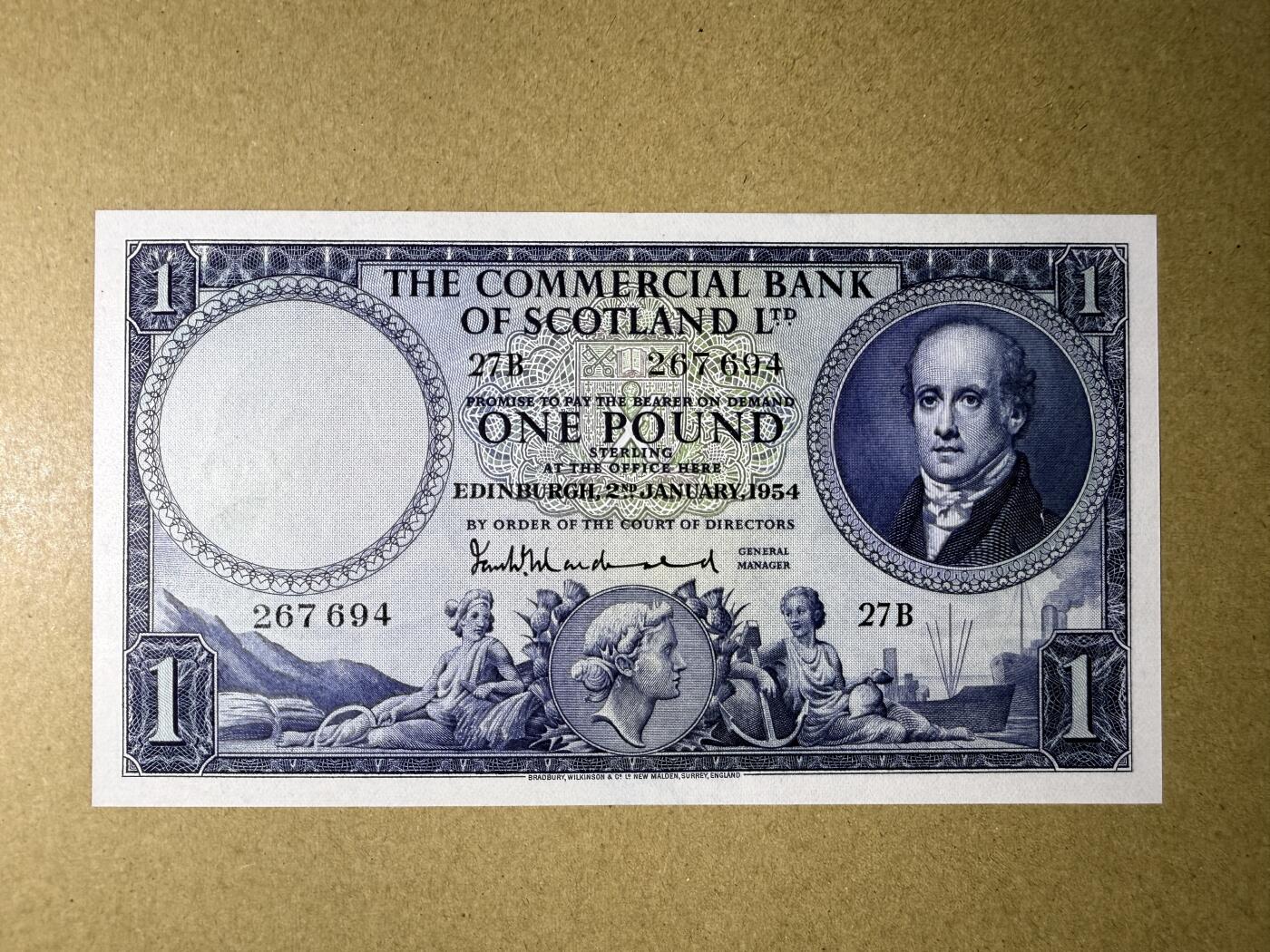 《艾美收藏》第222期-11.30周日外币畅拍 苏格兰1镑 UNC 商业银行 1954年早期版本