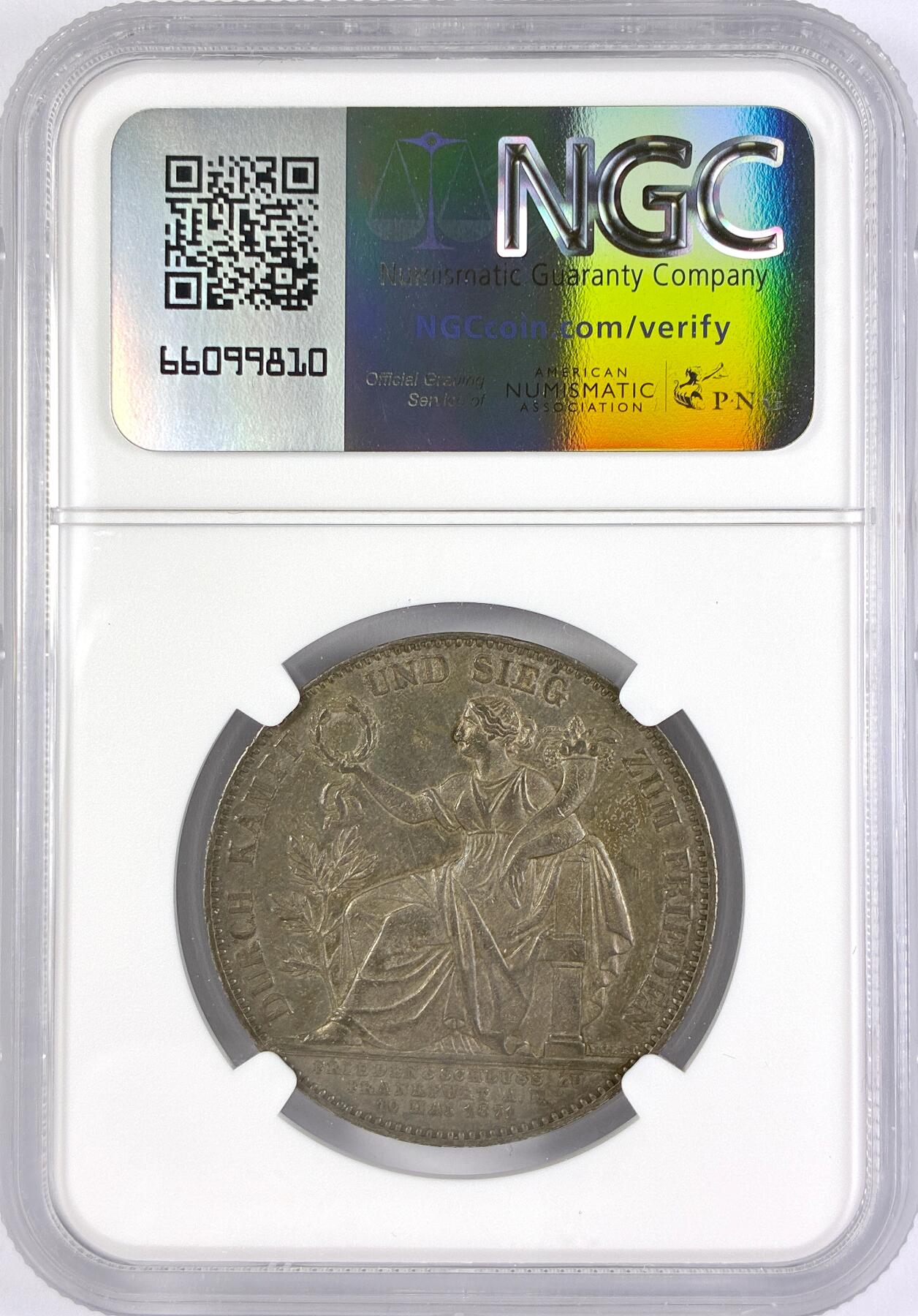 【雨安】【直播拍卖】【世界币章117期-评级币】2025-11-29 周六 19:30 保真 [评级德国] Germany 德国 德意志 1泰勒 Bavaria巴伐利亚 Thun.107 KM#0889 (1871) 普法战争 1871年  NGC-AU58 原味老包浆 严评