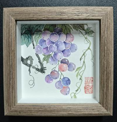 天玑星卡拍第144期《12.1周一截拍》持续收拍收评中 满赠卡需备注 - 【手绘画】高旭升 葡萄 手绘画 带框