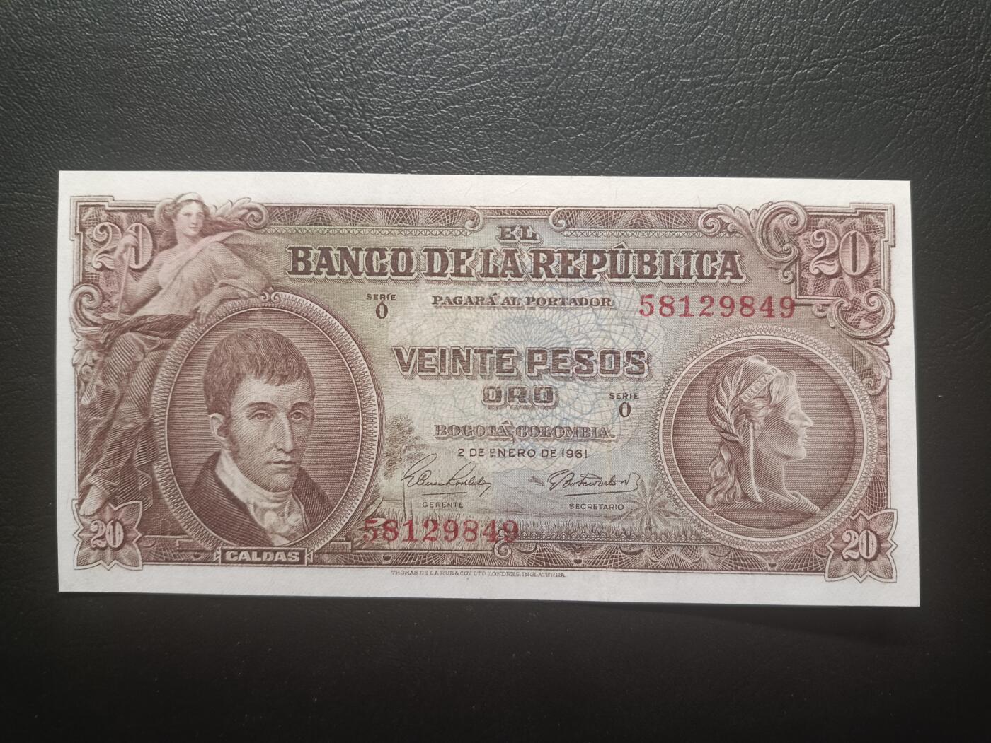 2025十一月第七期，总205期 哥伦比亚1961年20比索AUNC，加尔达斯和央行大楼，早期品种