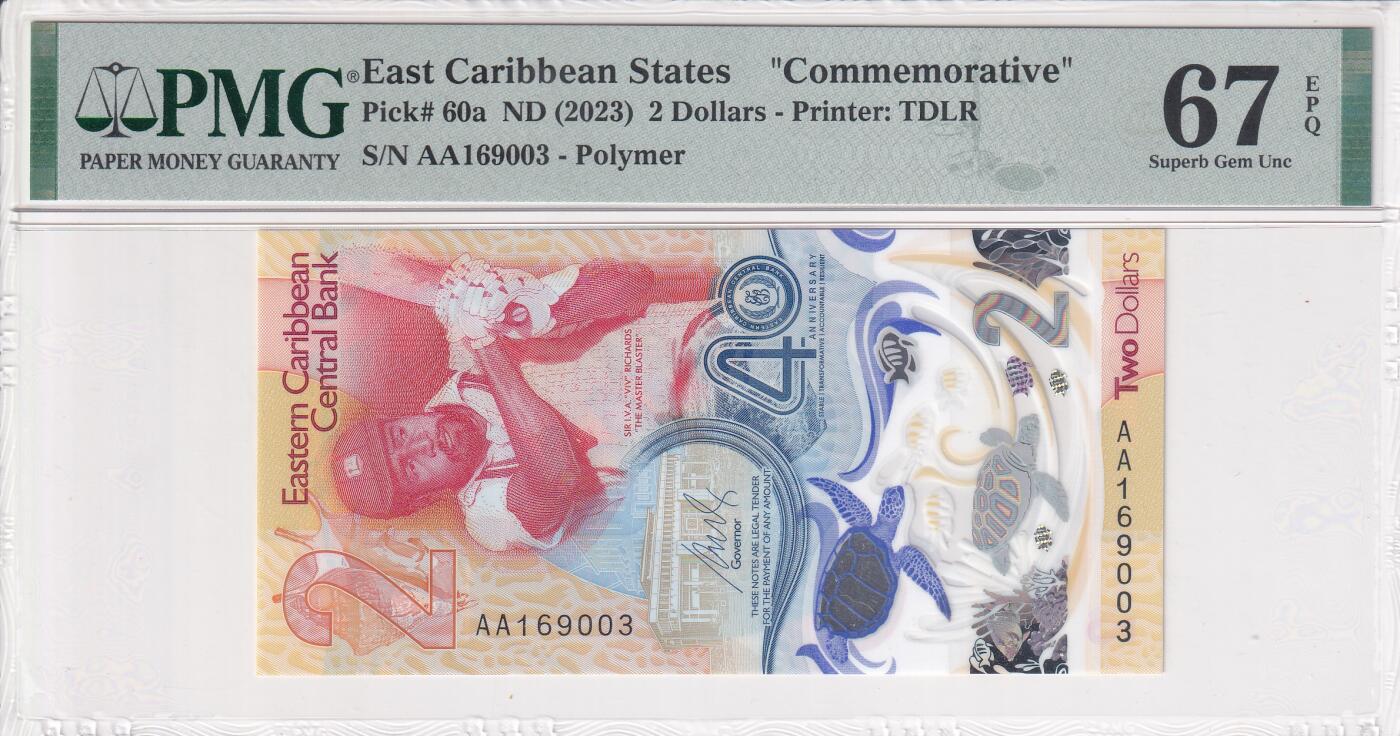 【礼羽收藏】🌏世界钱币拍卖第114期 【PMG67】【AA首冠】美洲 东加勒比 2023年 中央银行成立40周年 纪念钞