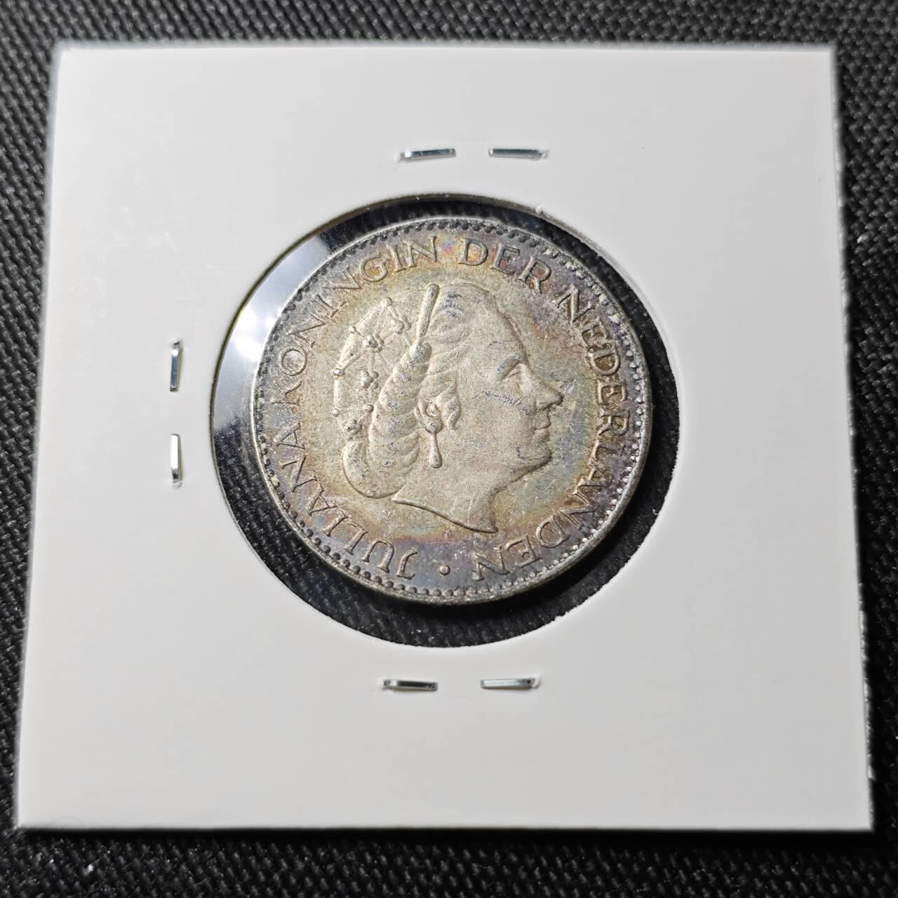 KK钱币收藏小铺 （套币 好品/批量散币 银币）专场  2月预留时间 周末发货  1957荷兰1盾银币 带彩好品