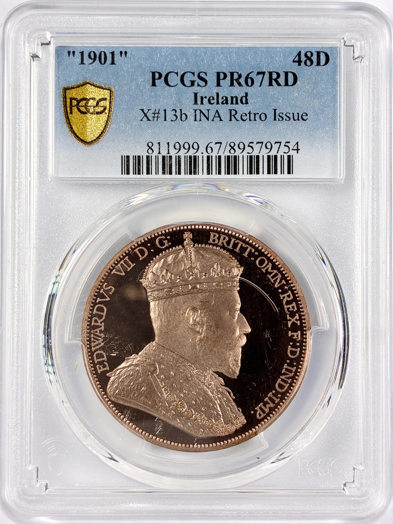 【雨安】【直播拍卖】【世界币章117期-评级币】2025-11-29 周六 19:30 保真 [评级欧洲] Ireland 爱尔兰 48D 1901年 爱德华七世 X#13b PCGS-PR67RD