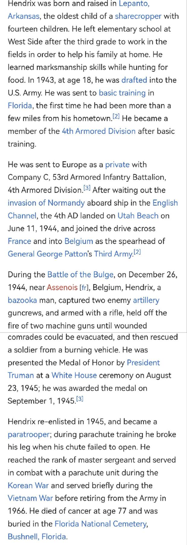 小驴勋章奖章收藏11月29日周六晚六点拍卖（珍爱和平，收藏战争，铭记历史，勿忘国耻，忠党爱国。有偿代拍，送拍规则在简介最后，参拍须阅读规则后再参拍，关系到运费包装发货时效真假辨别等关键信息，拍卖时不再发原图，看大图店主微信码在拍卖店铺介绍里） 荣誉勋章获得者第4装甲师詹姆斯·理查德·亨德里克斯战后签名照和在证书复印件上的亲签，从诺曼底登陆参加了突出部战役，在巴斯托涅（看过兄弟连的朋友应该不陌生）俘获两门88火炮班组人员，还从被击中半履带车上拽下同袍，简直就是阿米利卡超人