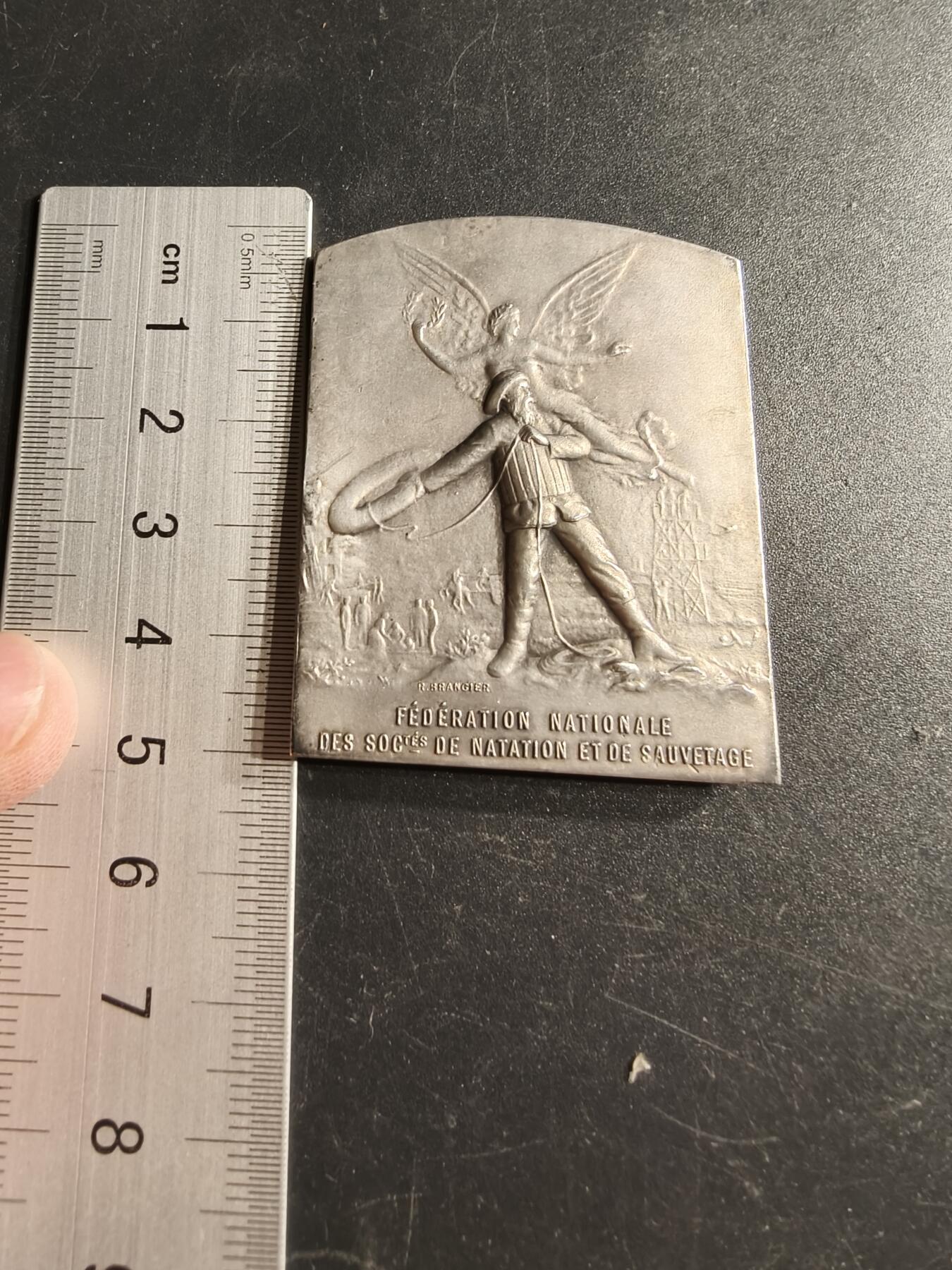 老王徽章第166期 法国全国游泳与救生协会镀银大铜章    原盒      尺寸40×50mm.   重量45g