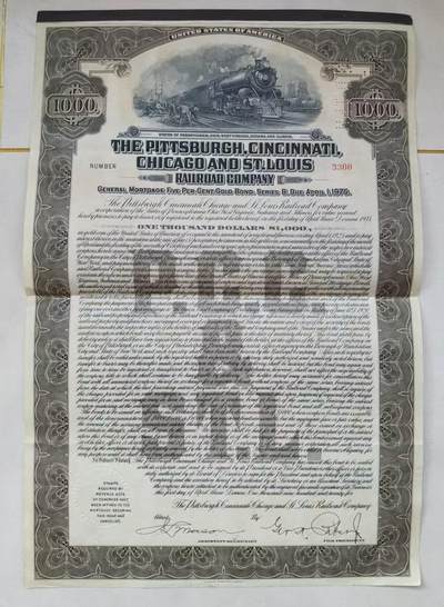 七河·世界钱币杂件水晶矿标小拍（总第29期） - 藏家出品 X642 早期美国铁路公司的债券证书 大票幅 本件拍品由合作藏家负责邮寄