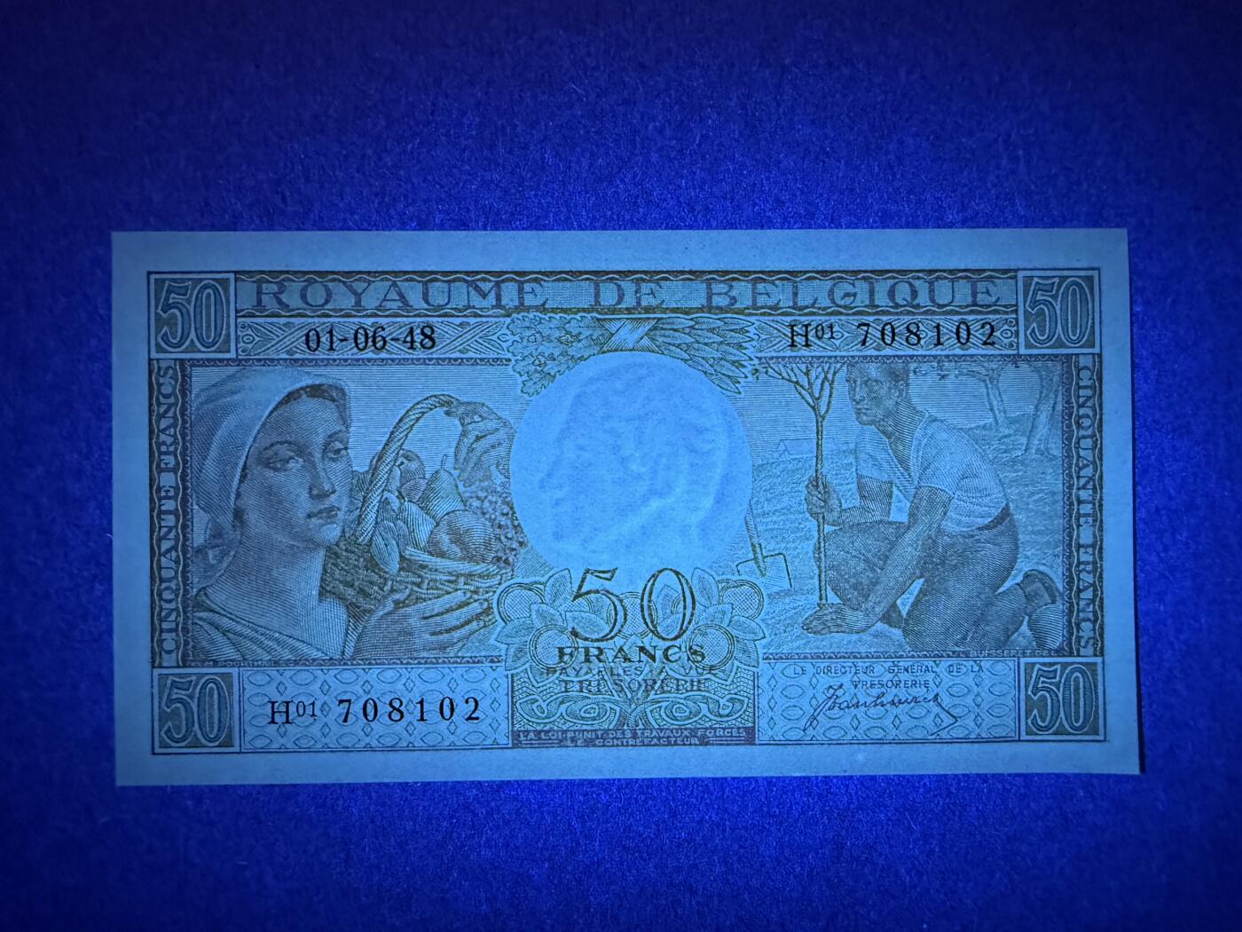 《艾美收藏》第222期-11.30周日外币畅拍 比利时50法郎 UNC 1948年a版 无4