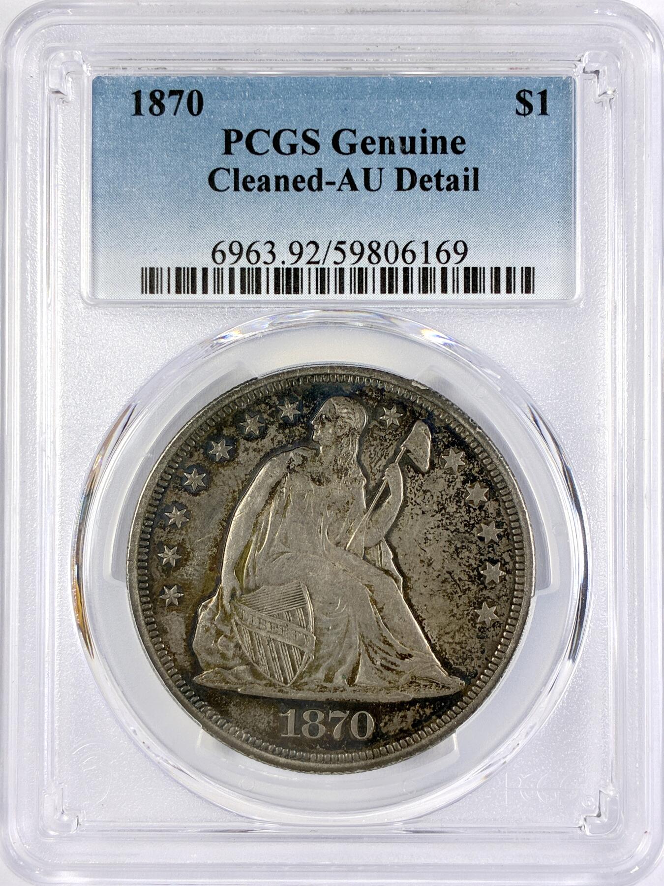 【雨安】【直播拍卖】【世界币章117期-评级币】2025-11-29 周六 19:30 保真 [评级美洲] USA 美国 1美元 KM#0100 (1866-1873) 自由女神坐像.背鹰有铭文 1870年  PCGS-AU 味道好状态好