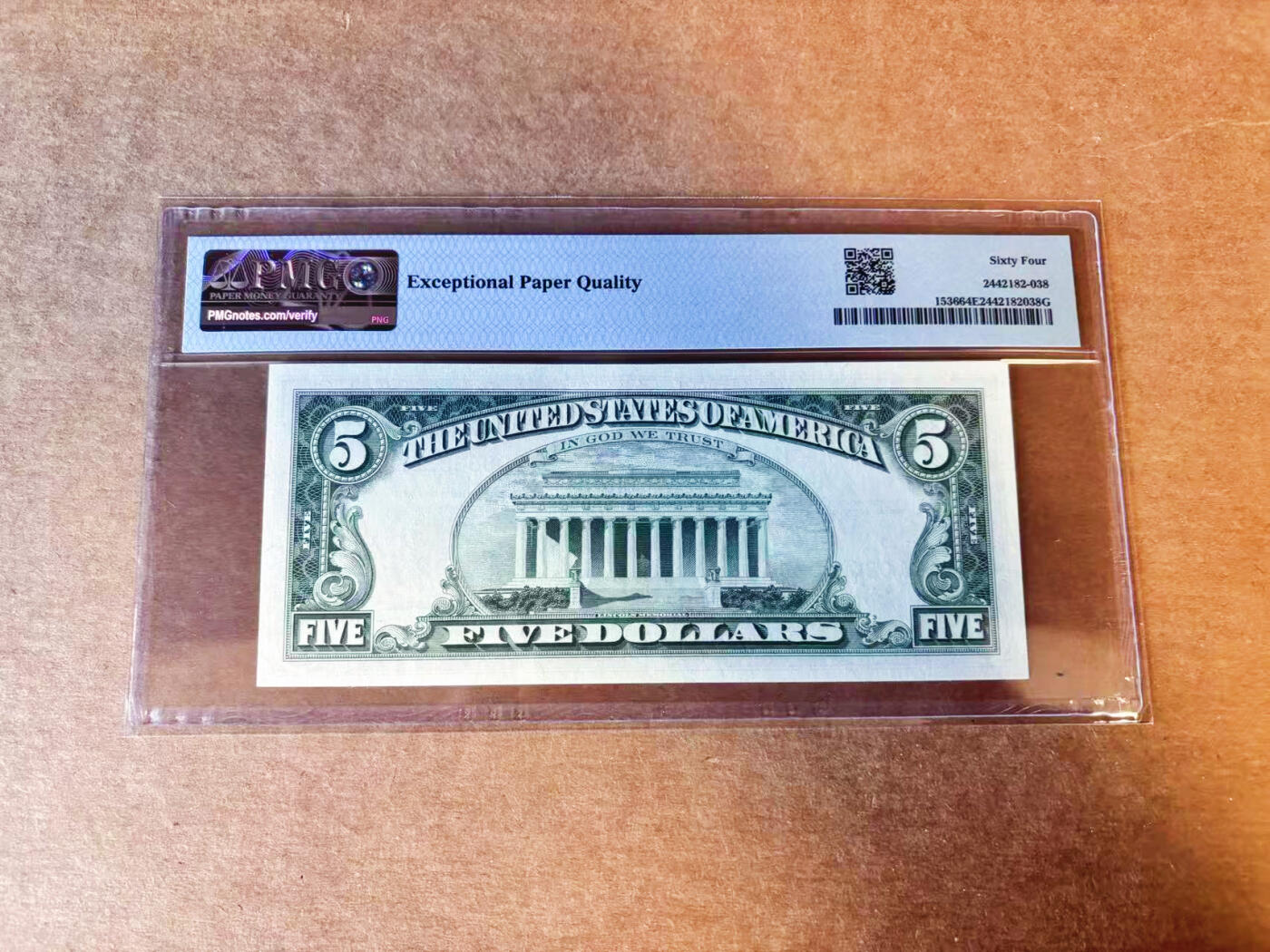 【Blue Auction】世界纸币精拍第756期——18级TOP拍卖/信誉/品质/专业/高效💫 【AA冠无47】美国 1963年5美金PMG64EPQ  