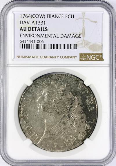 【雨安】【直播拍卖】【世界币章117期-评级币】2025-11-29 周六 19:30 保真 - [评级法国] France 法国 1埃居 KM#0512 (1740-1772) 路易十五 中年版 1764年  NGC-AU