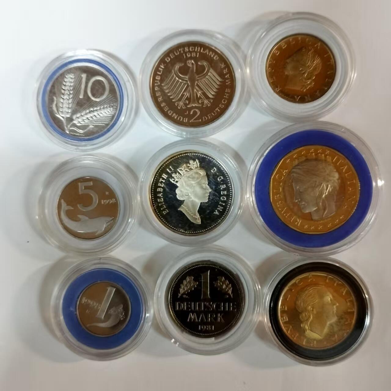 长老汇蛇年精选第七十九场拍卖 欧美九枚精制币，含加拿大精制纪念银币和意大利1000里拉双色精制币等，包含加拿大，意大利，德国三个国家