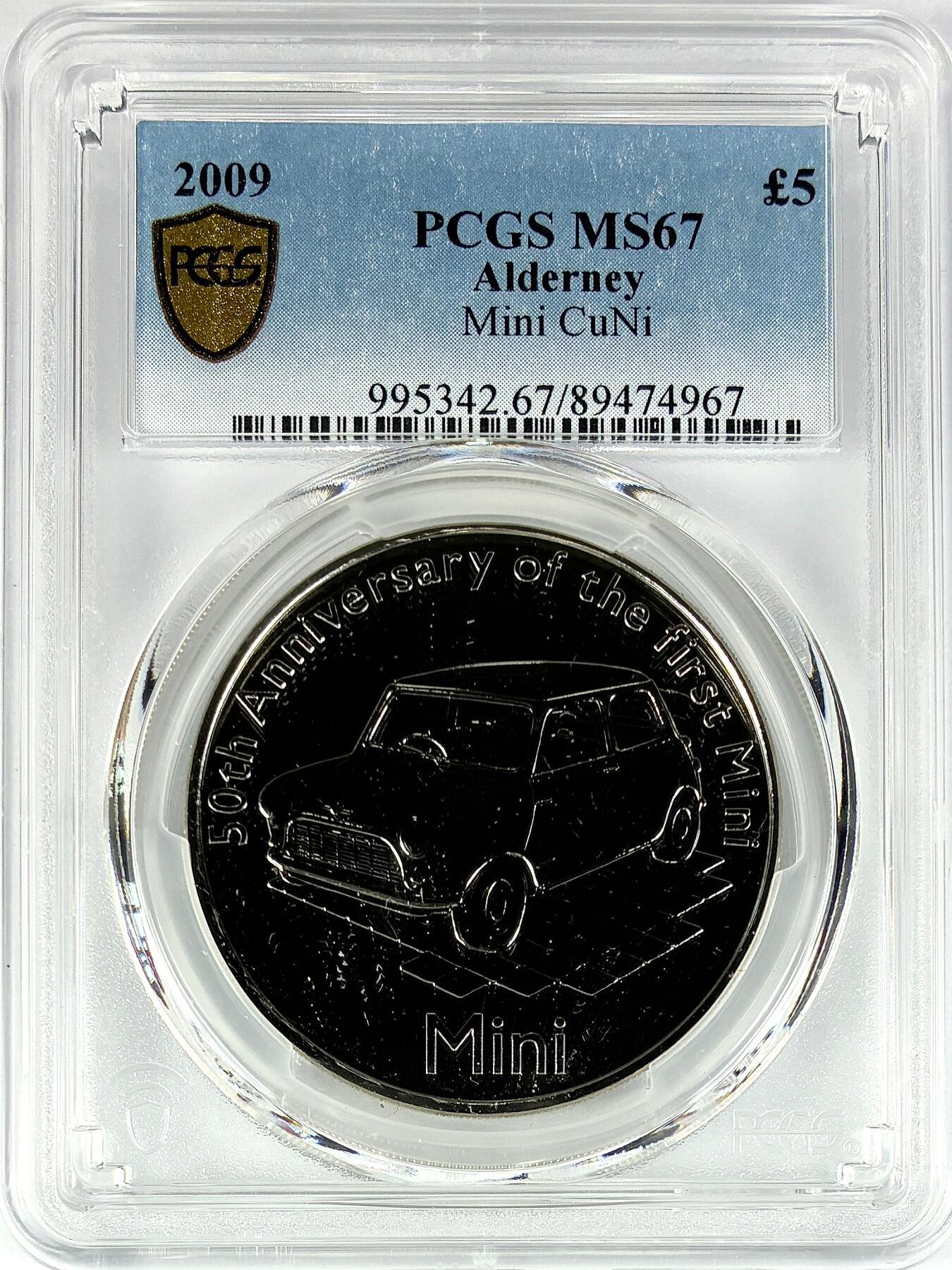 【雨安】【直播拍卖】【世界币章117期-评级币】2025-11-29 周六 19:30 保真 [评级现代] Alderney 奥尔德尼 5镑 2009年 mini汽车50周年  PCGS-MS67