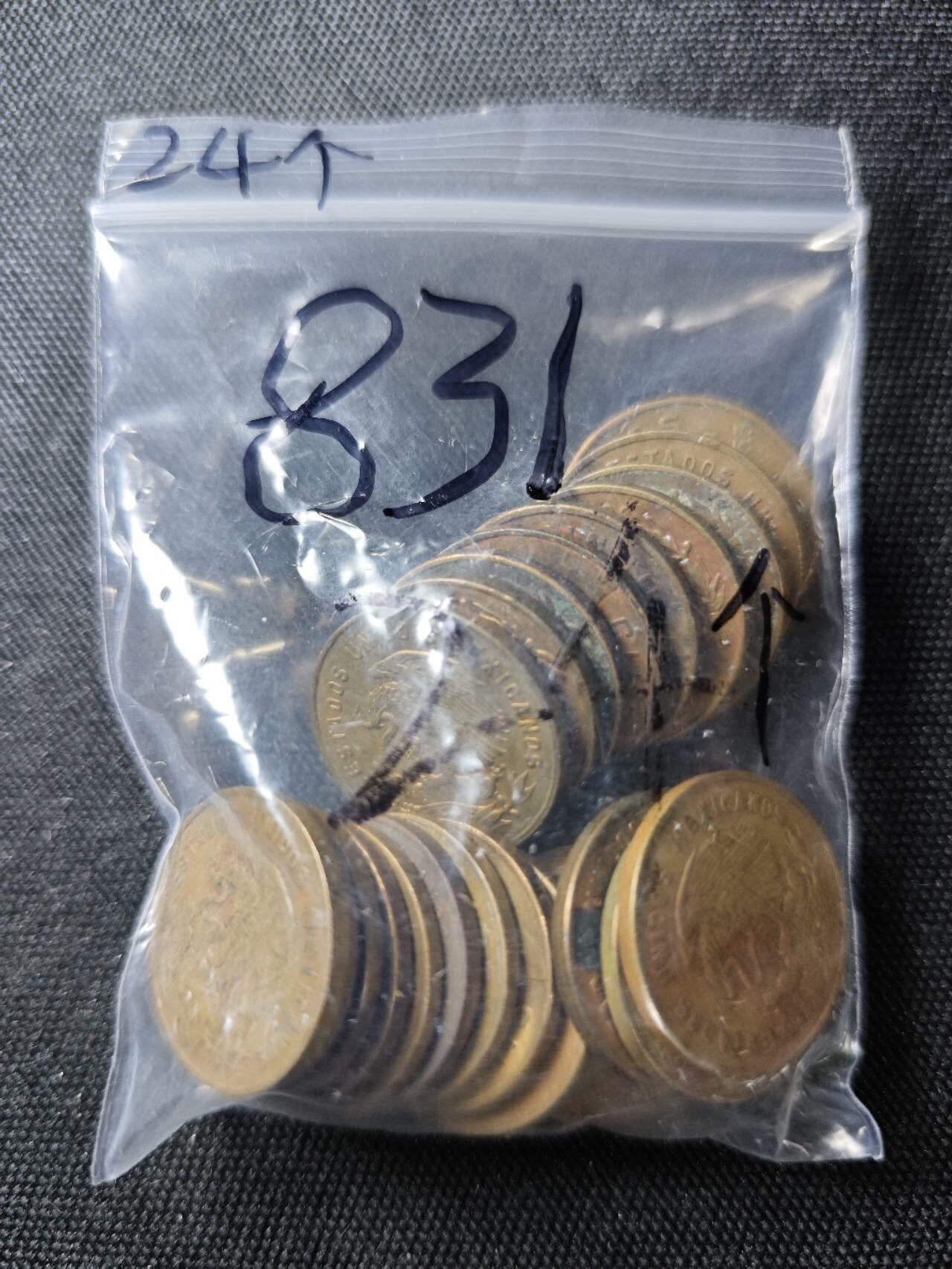 KK钱币收藏小铺 （套币 好品/批量散币 银币）专场  2月预留时间 周末发货  墨西哥5分女头小铜币 大版一组24枚