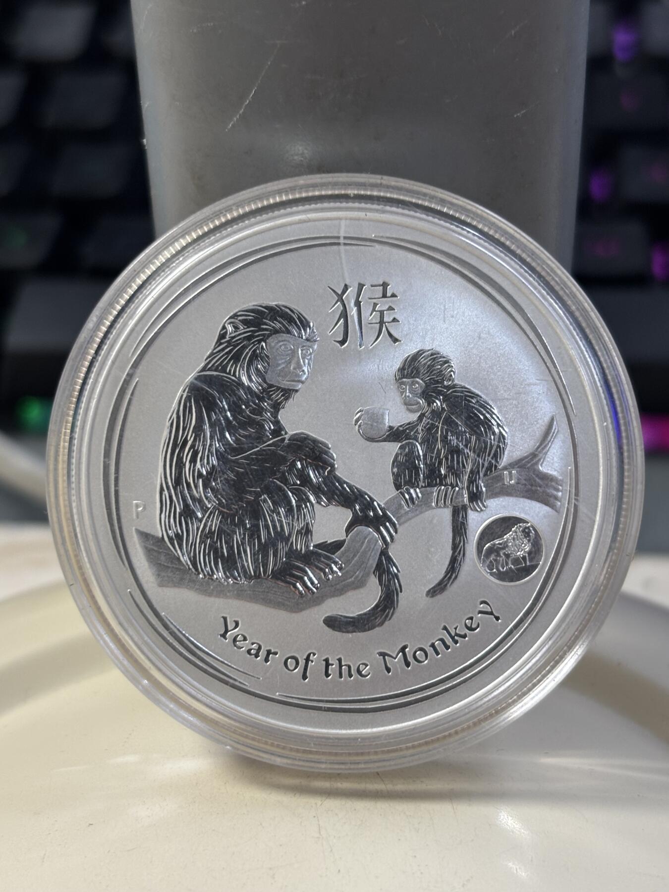 第183期拍卖 澳大利亚2016年生肖猴年私印狮子1盎司纪念银币,1盎司，999银，女王面脏，